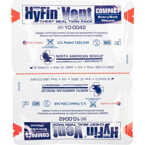 Sello de pecho ventilado compacto Hyfin de North American Rescue® (paquete de dos)