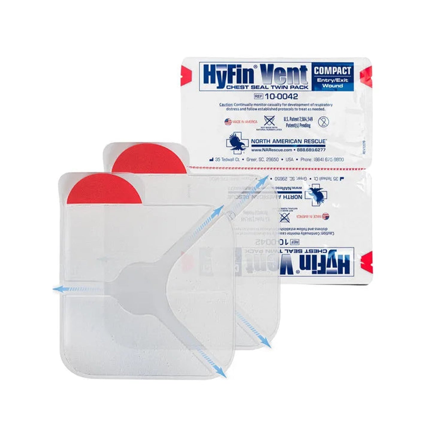 Sello de pecho ventilado compacto Hyfin de North American Rescue® (paquete de dos)